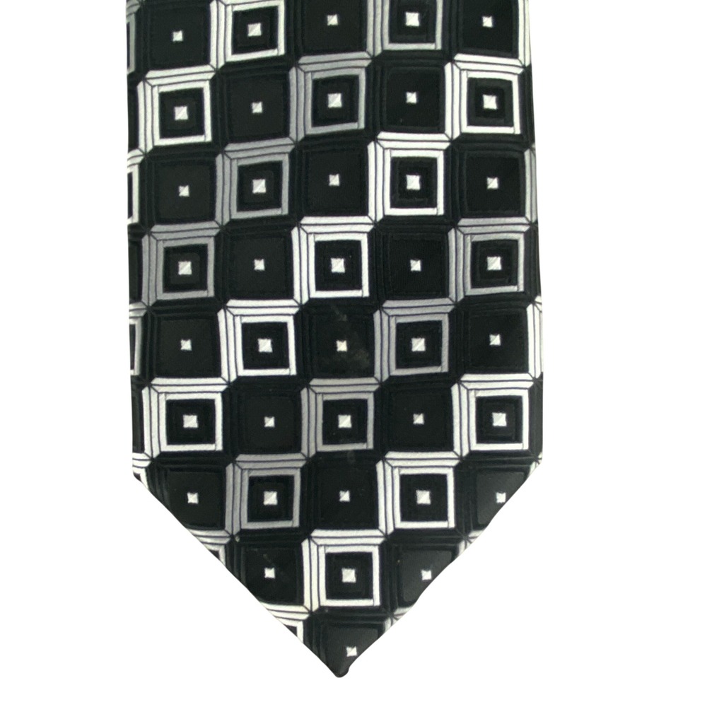 Croft & Barrow Mens Neck Tie Black Silver Geometric Square Dot Printed 57x3.5